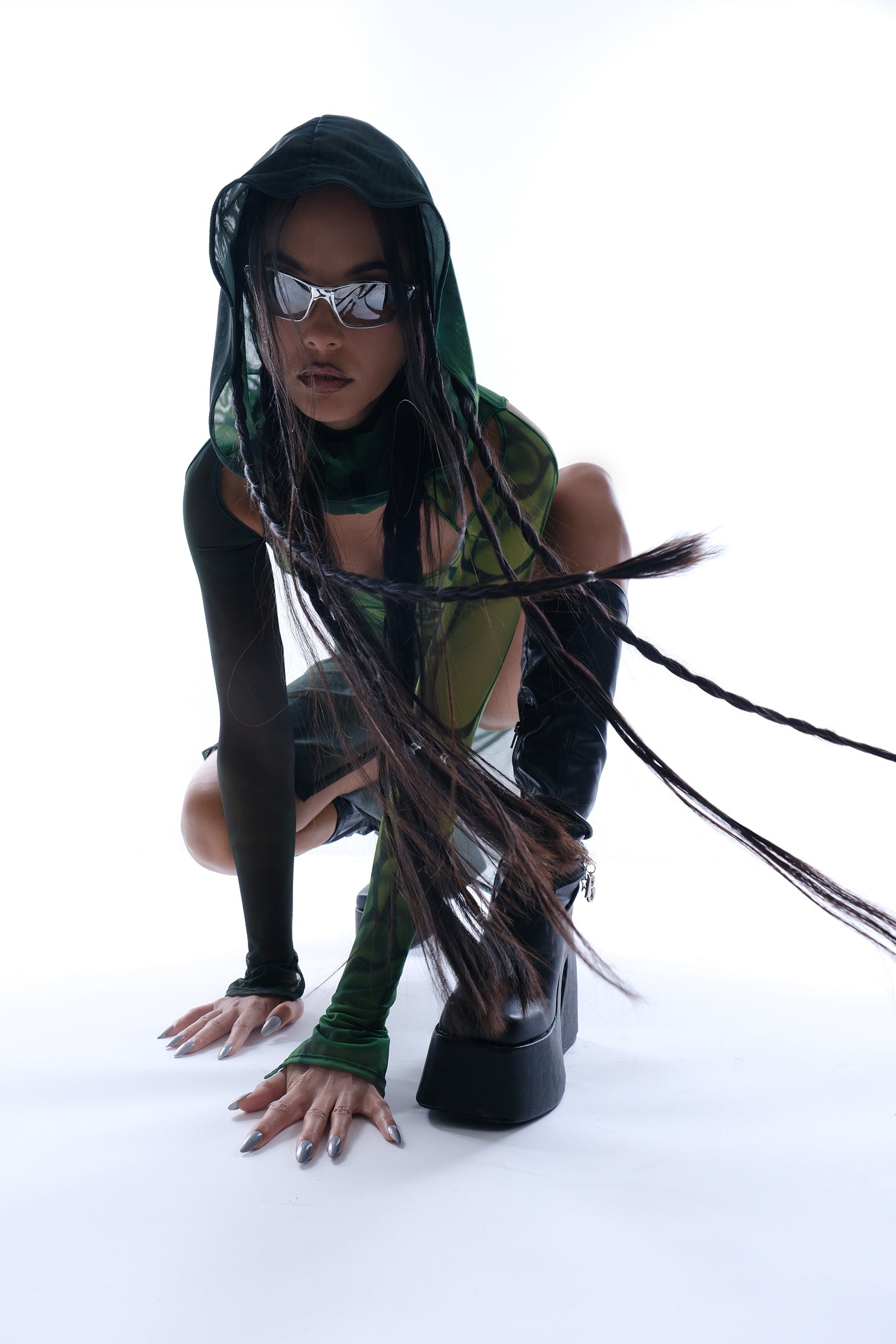 Acid Rain Mesh Hooded Dress