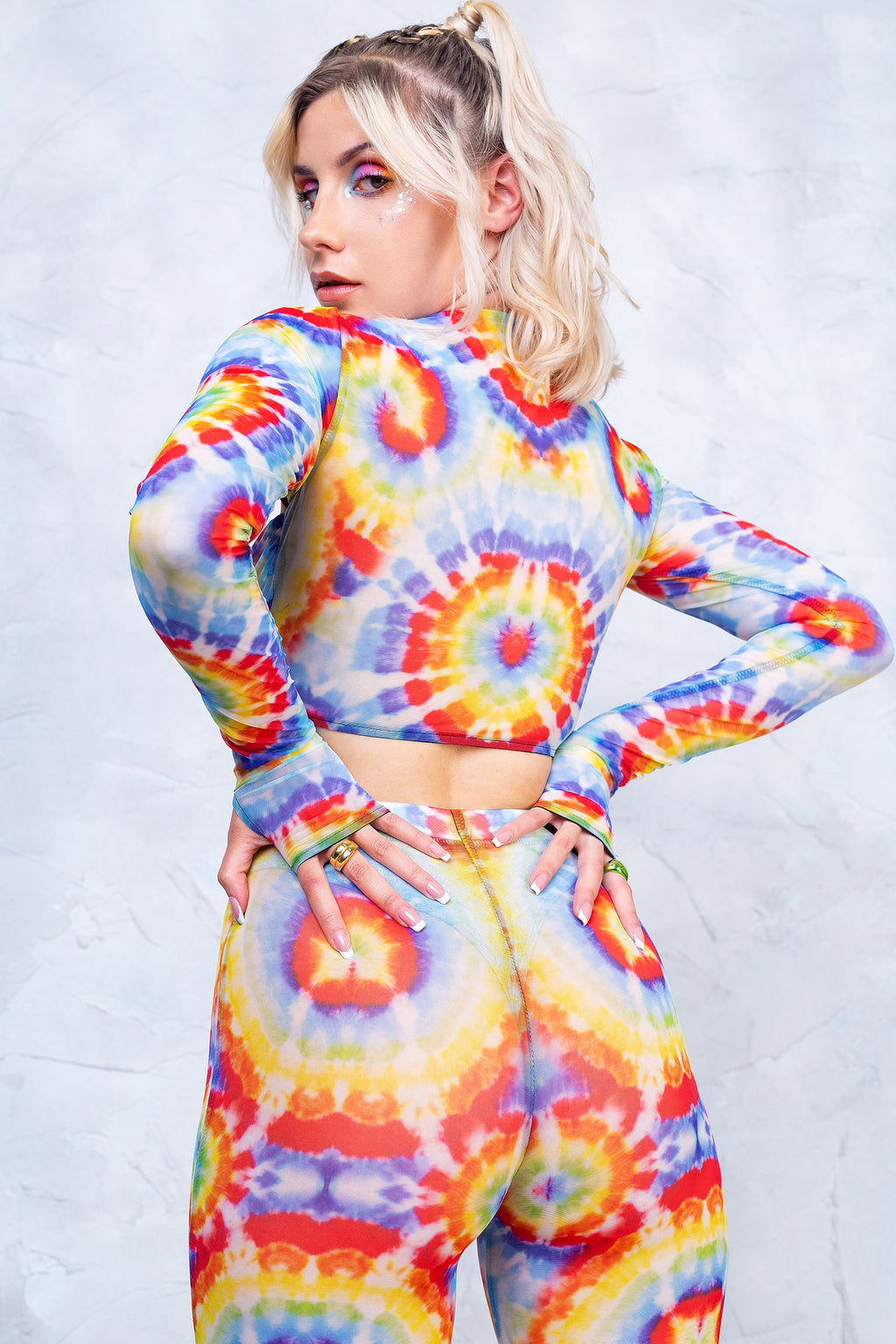 Tie Dye Sleeved Crossed Mesh Top