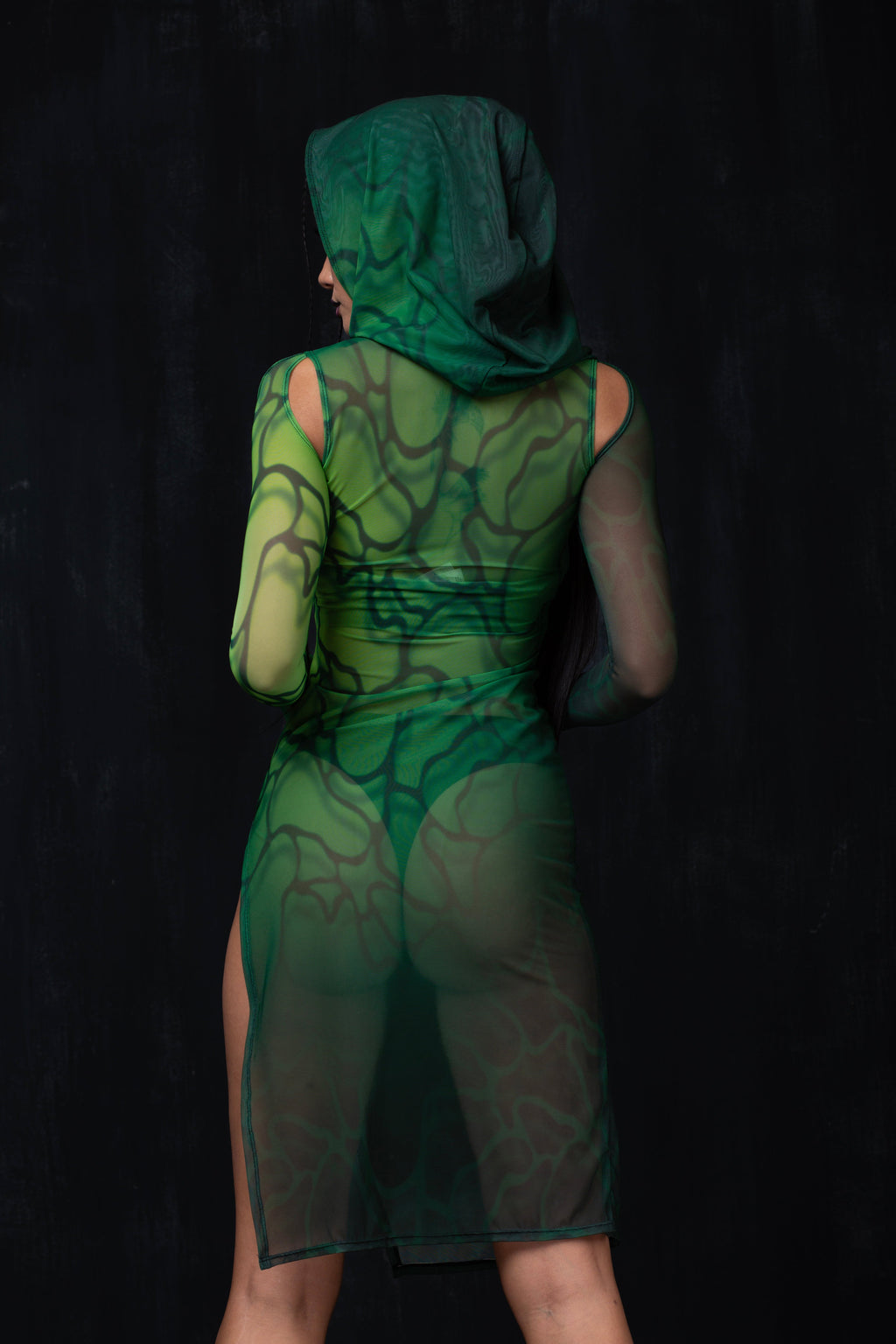 Acid Rain Mesh Hooded Dress