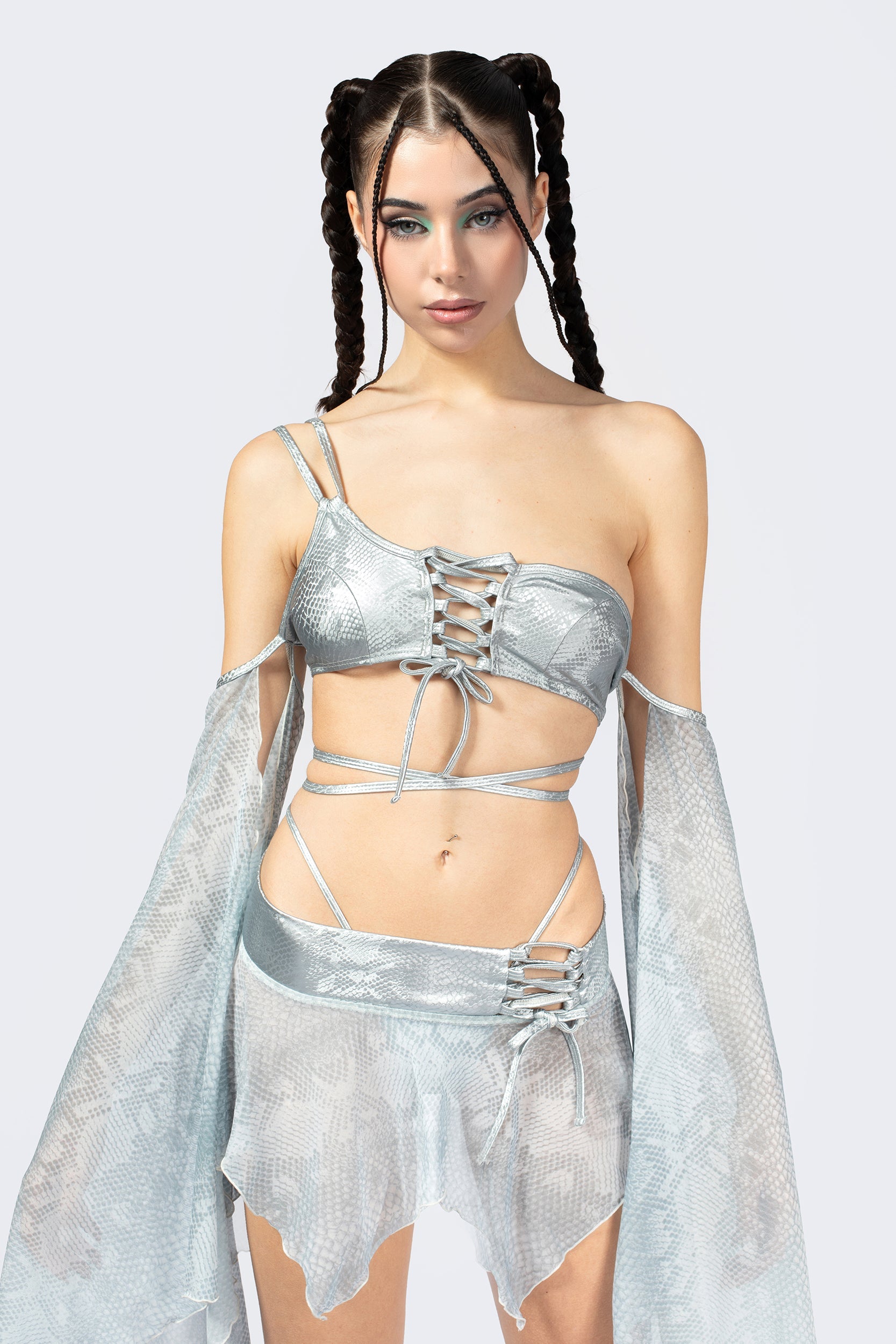 Hard To Get Lace Up Asymmetric Skirt Set