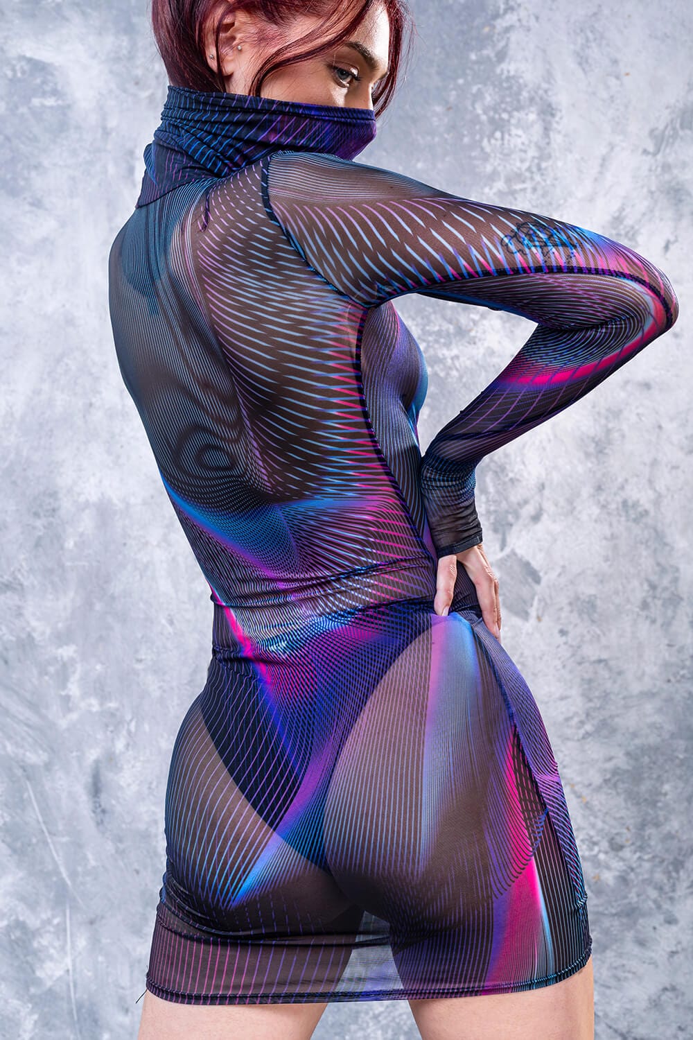 Synth Wave Mesh High Neck Dress