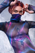 Synth Wave Mesh High Neck Dress