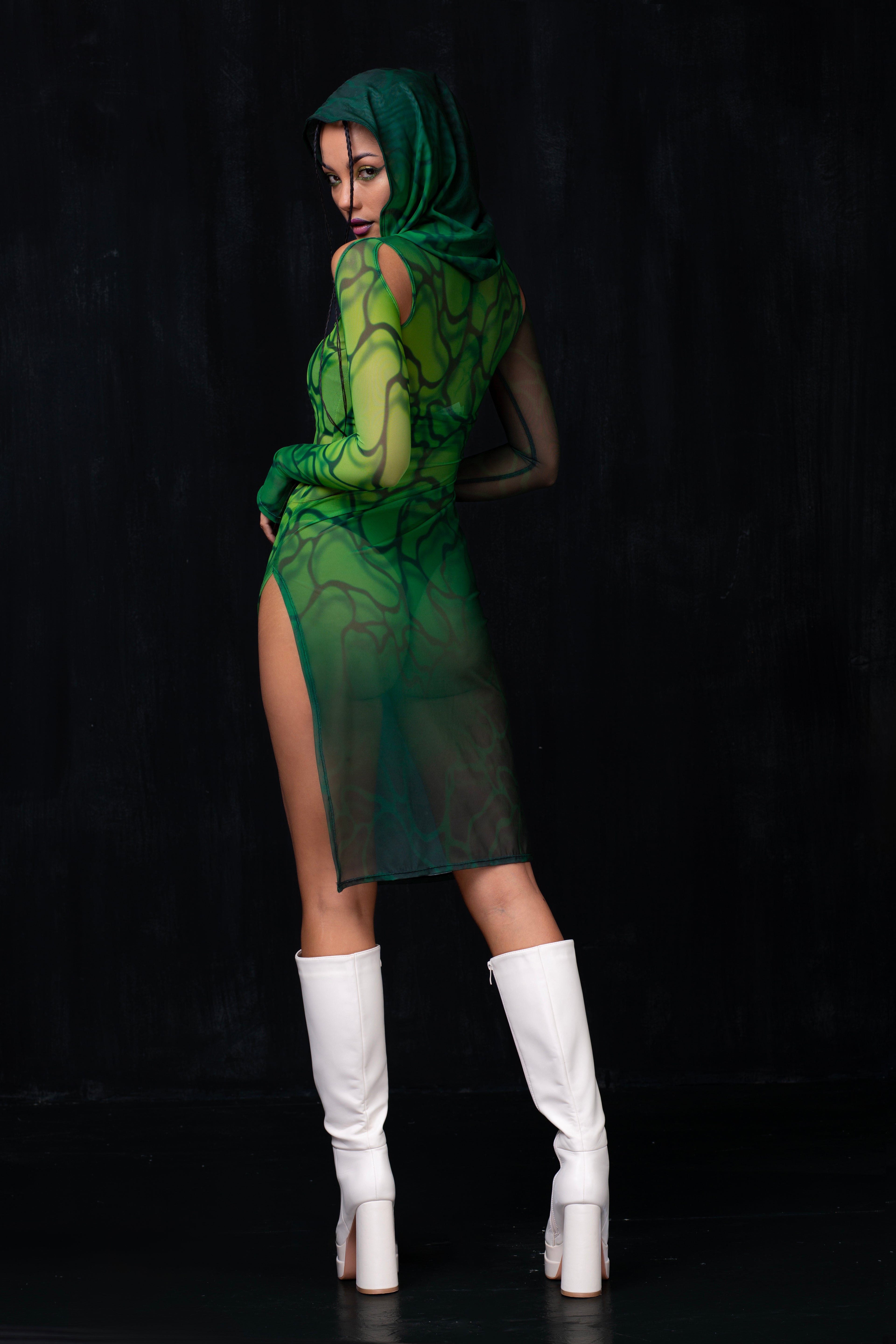 Acid Rain Mesh Hooded Dress