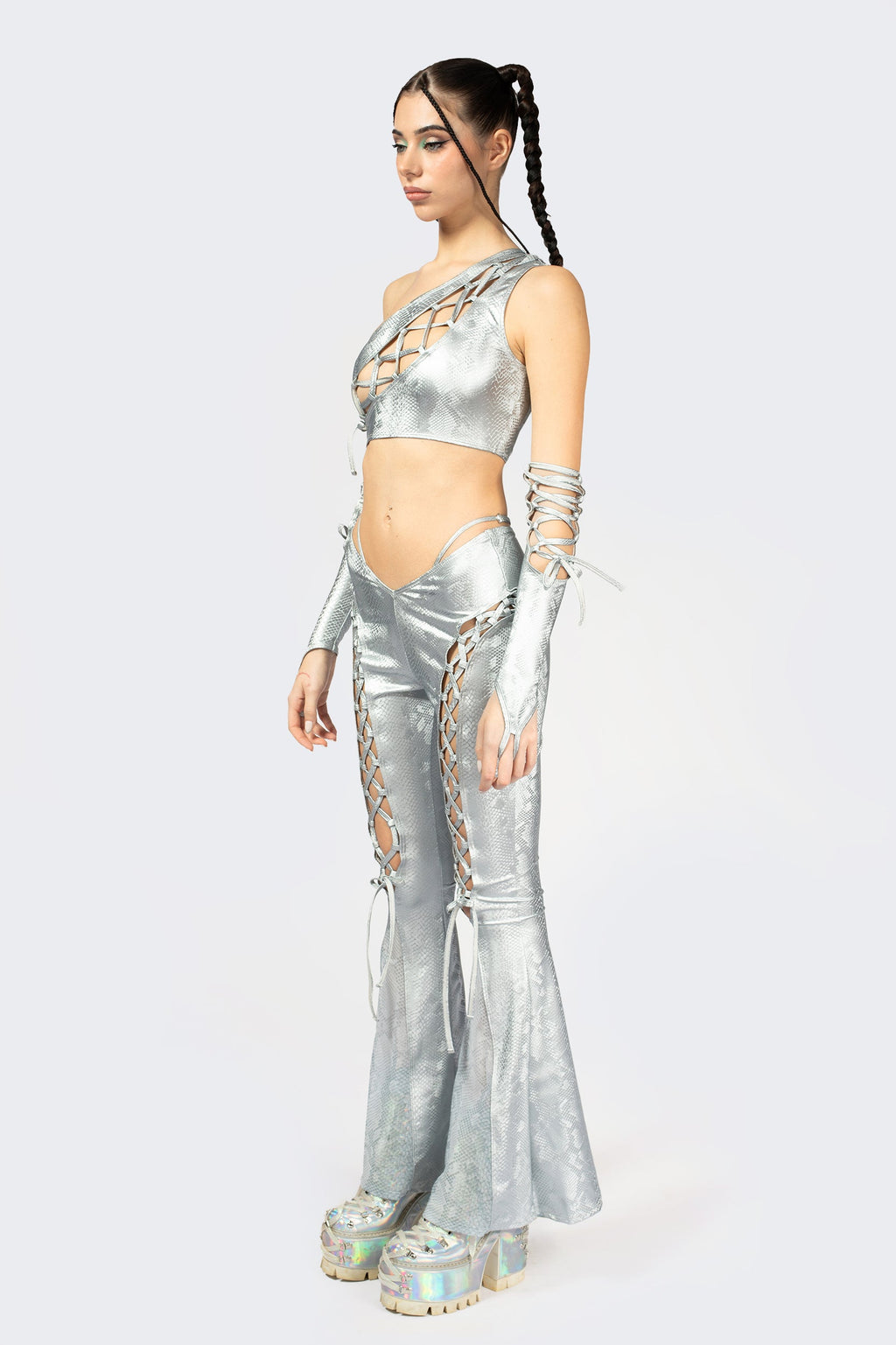 Hard To Get Lace Up One Shoulder Top