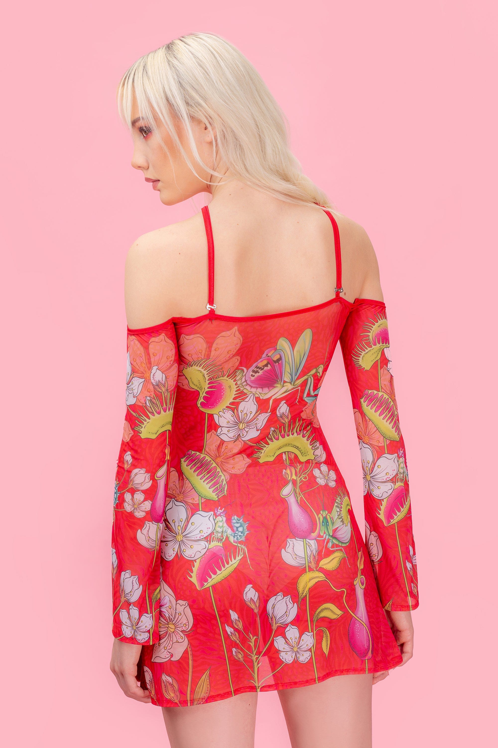 Predatora Mesh Off-the-shoulder Strappy Dress