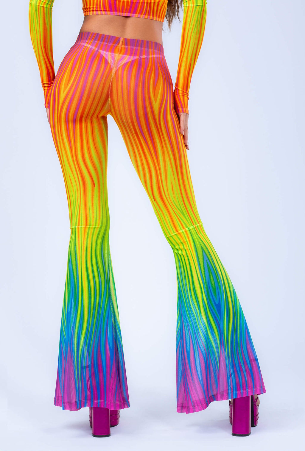 Neon Rainbow Flame Halter Top and Bell Bottom Set
