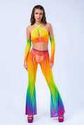 Neon Rainbow Flame Halter Top and Bell Bottom Set