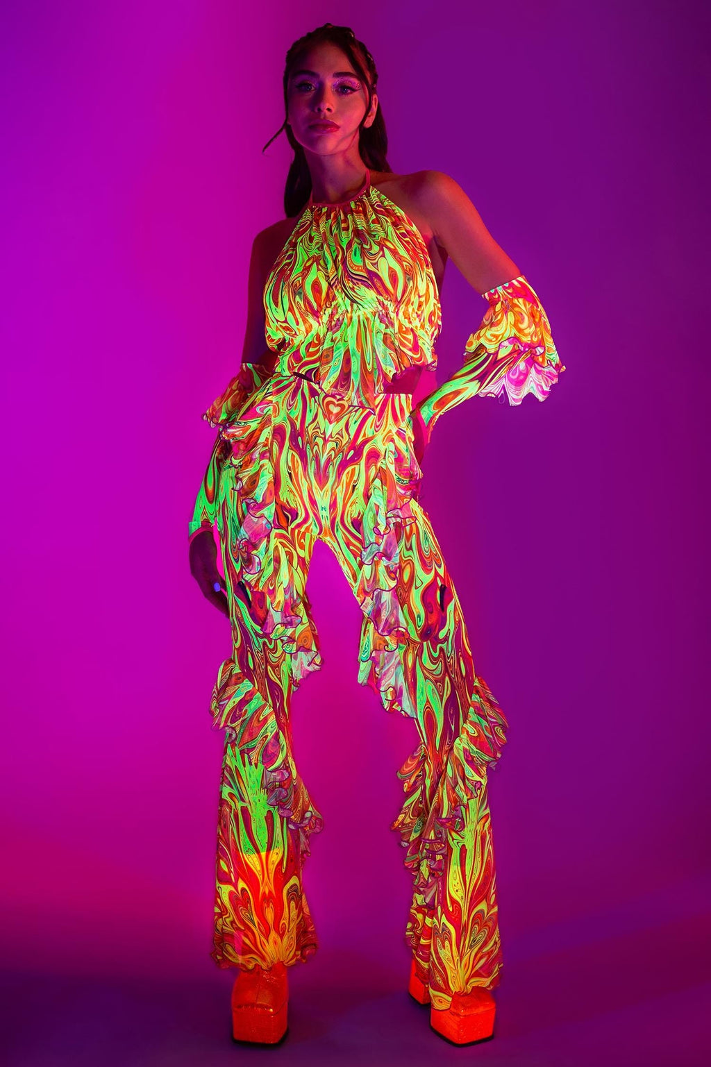 Psychedelic By Nature Halter Ruffled Top