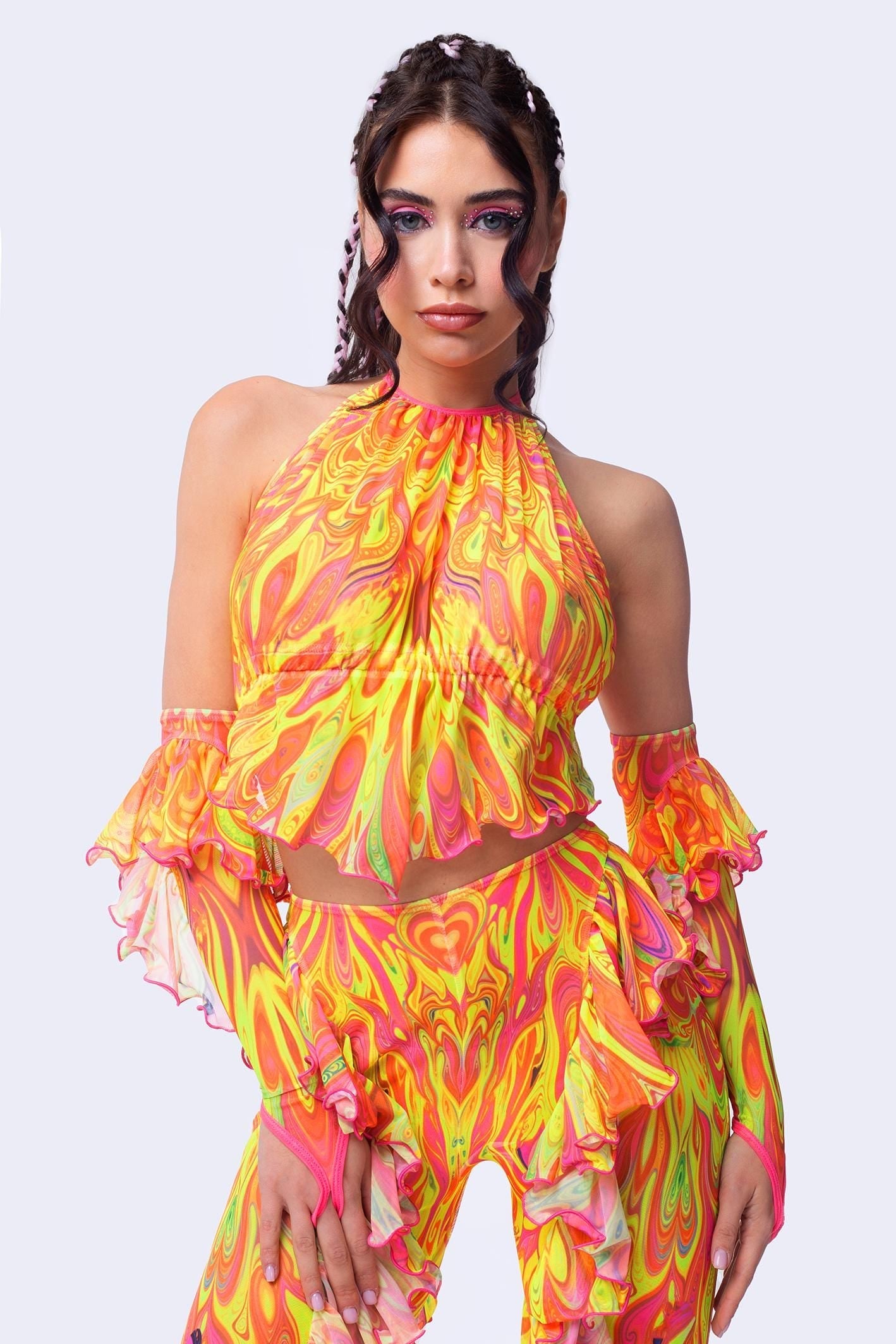 Psychedelic By Nature Halter Ruffled Top