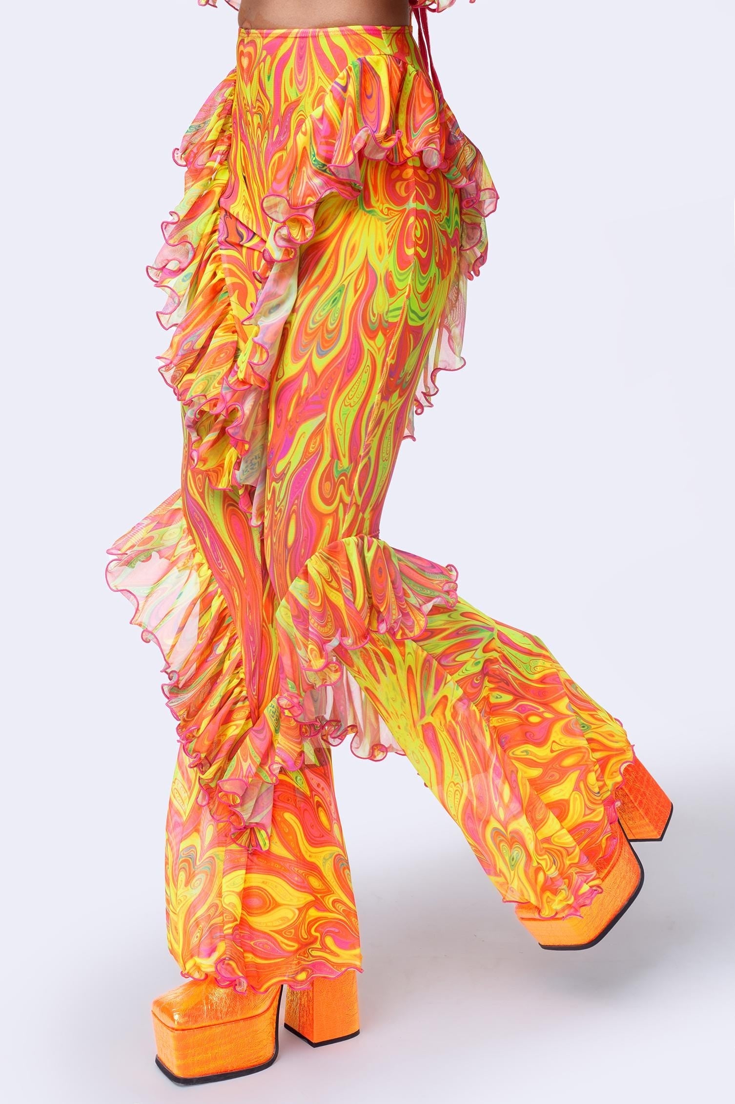 Psychedelic By Nature Ruffled Bell Bottom Pants