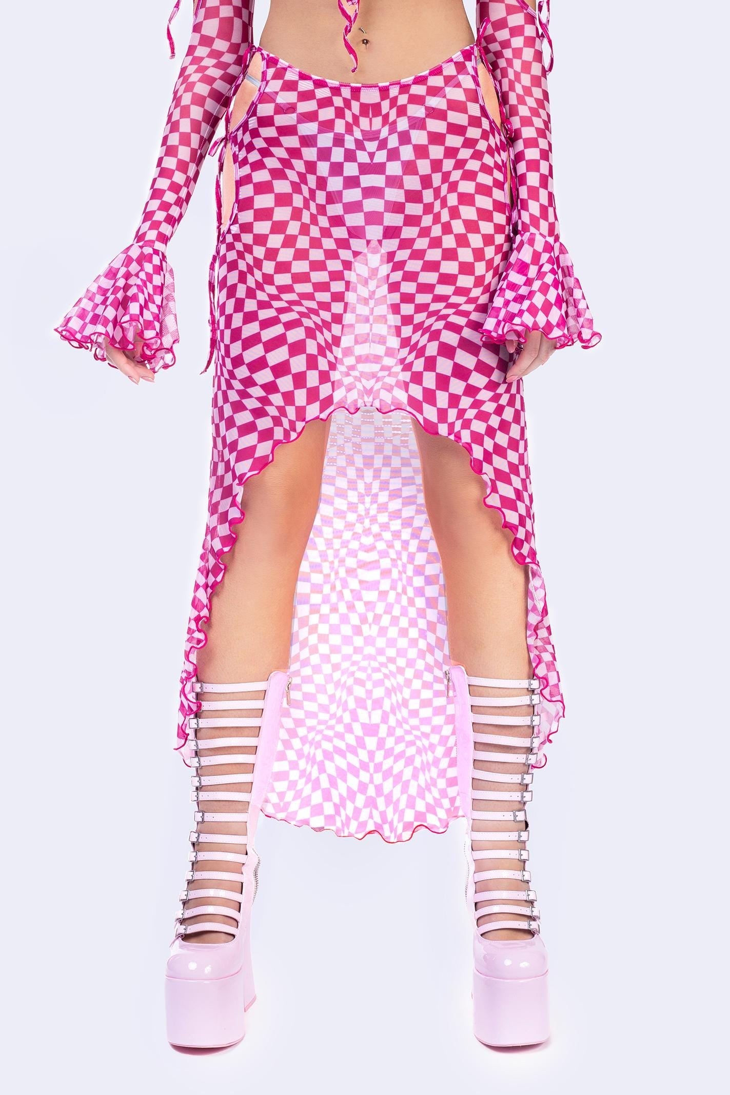 Checked Out Ribbon Midi Skirt