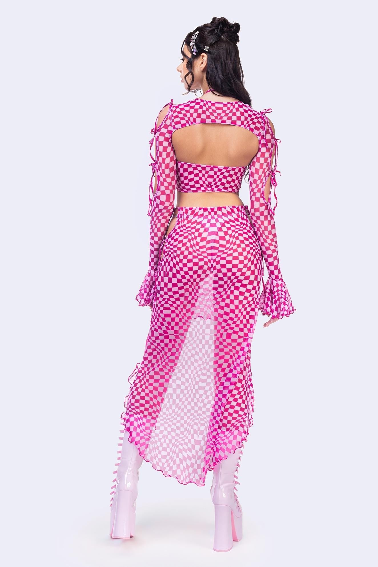 Checked Out Ribbon Midi Skirt