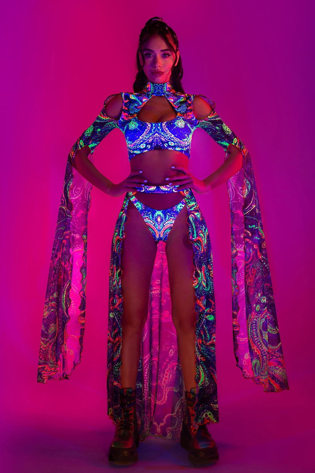 Cosmic Vortex Sleeve and Open Front Skirt Set