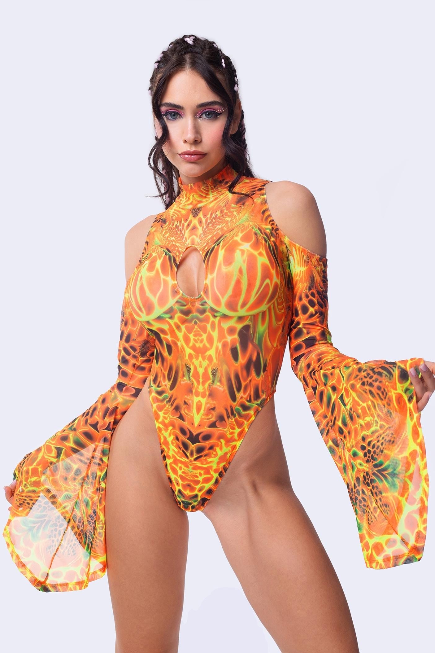 Ember Storm Flared Sleeve Bodysuit