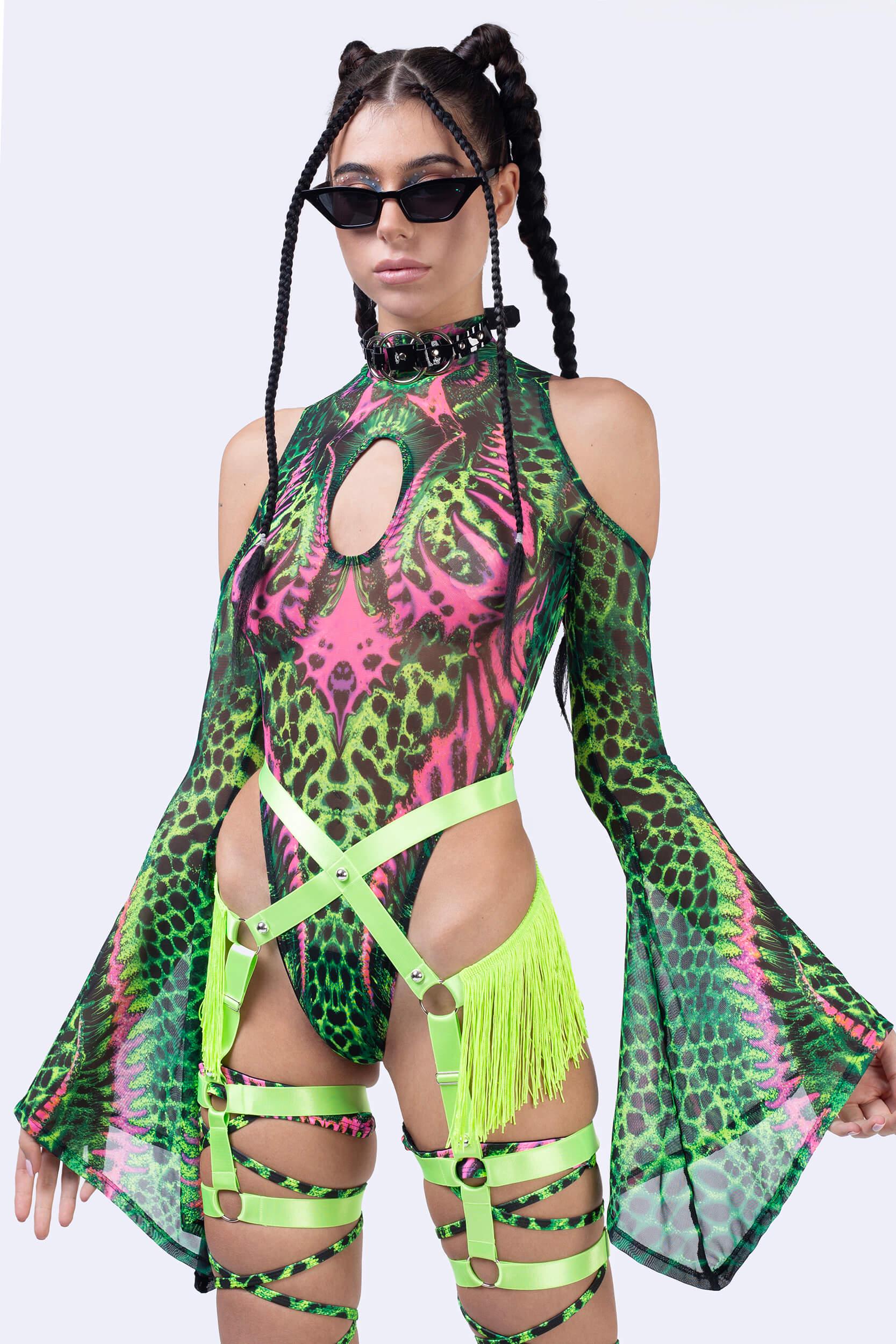 Jungle Jade Flared Sleeve Bodysuit