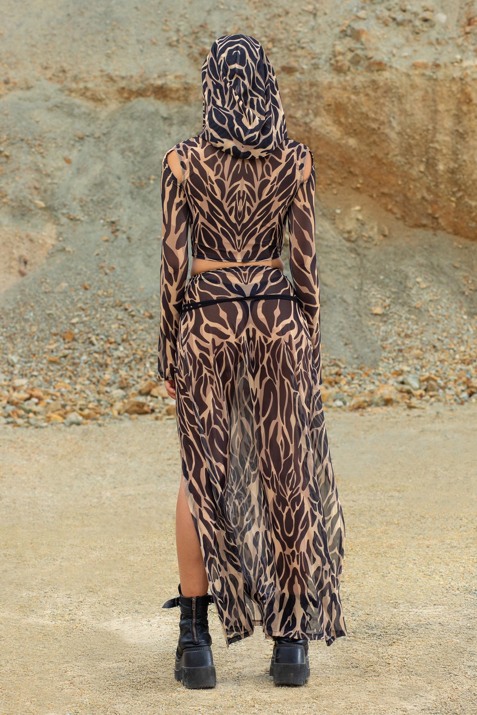 Animalistic Nude Hooded Top