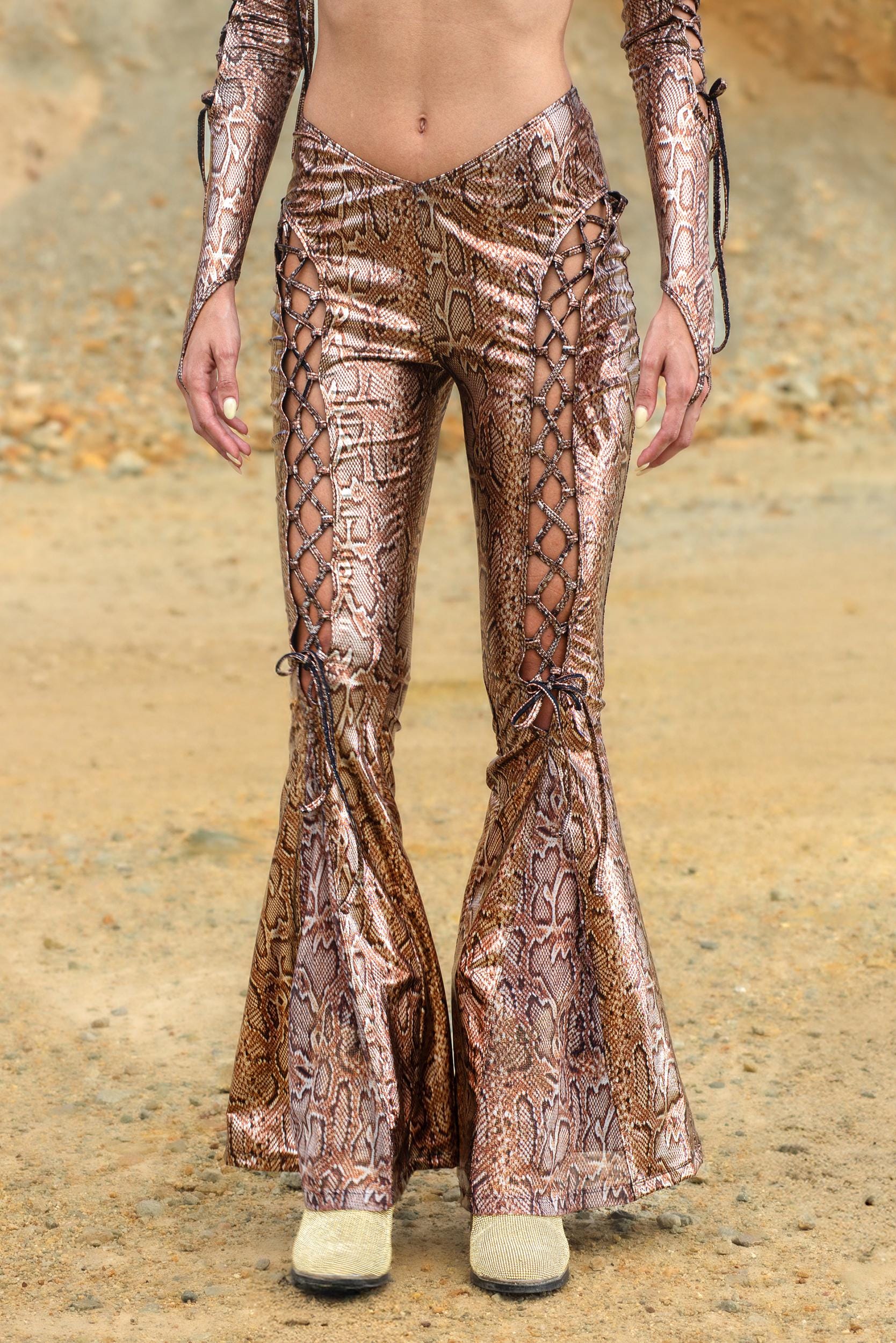 Slave 4 U Lace Up One Shoulder Top and Pants Set