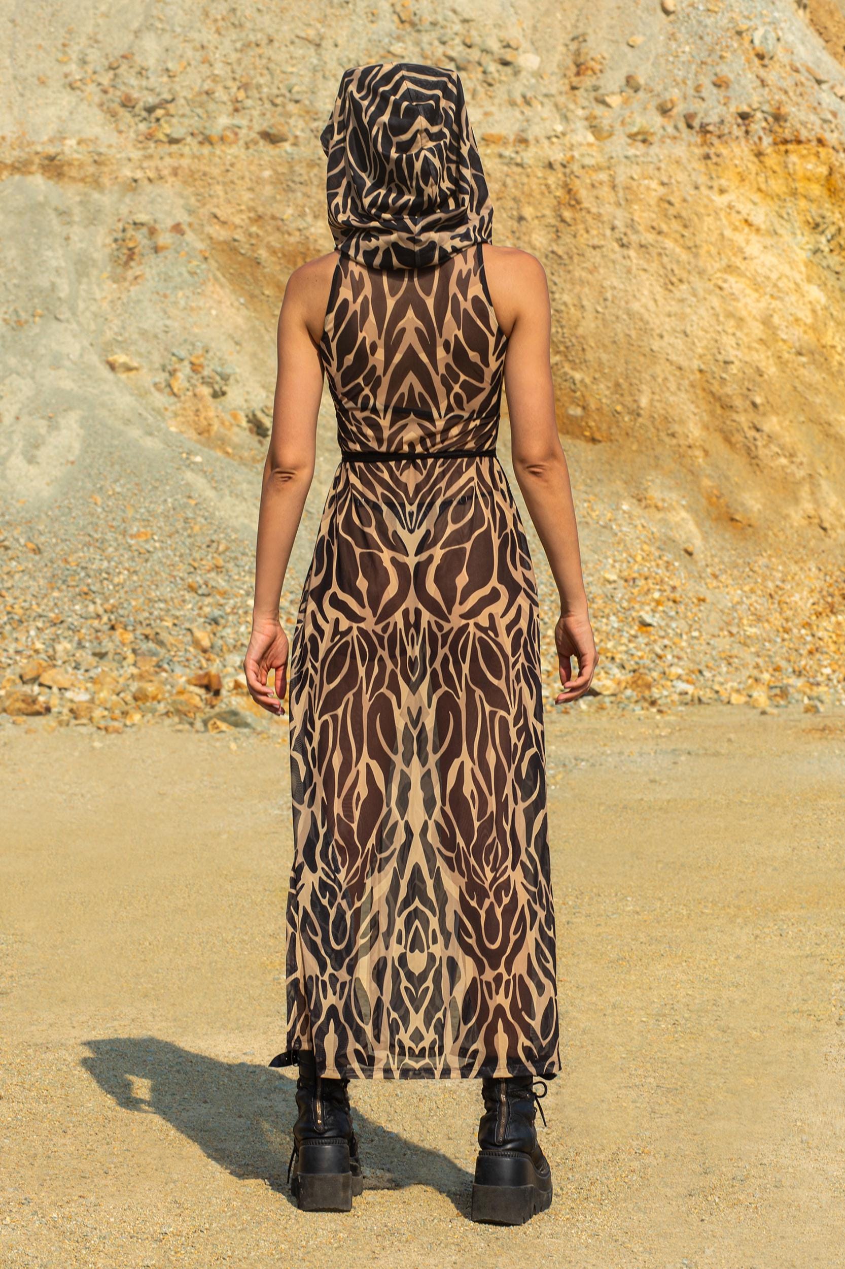 Animalistic Nude Hooded Dress