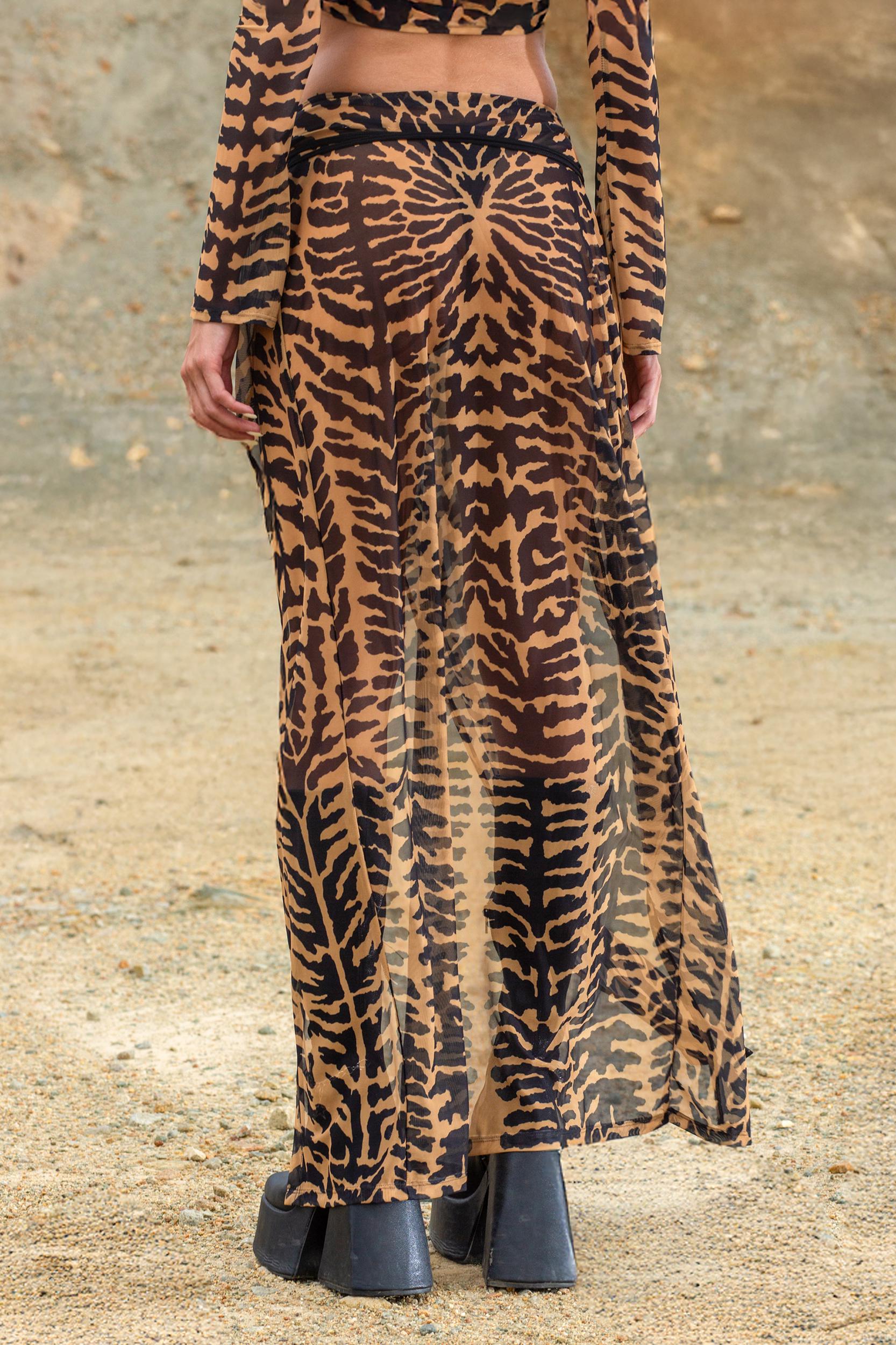 Wild Thread Mesh Hooded Top and Slit Skirt Set