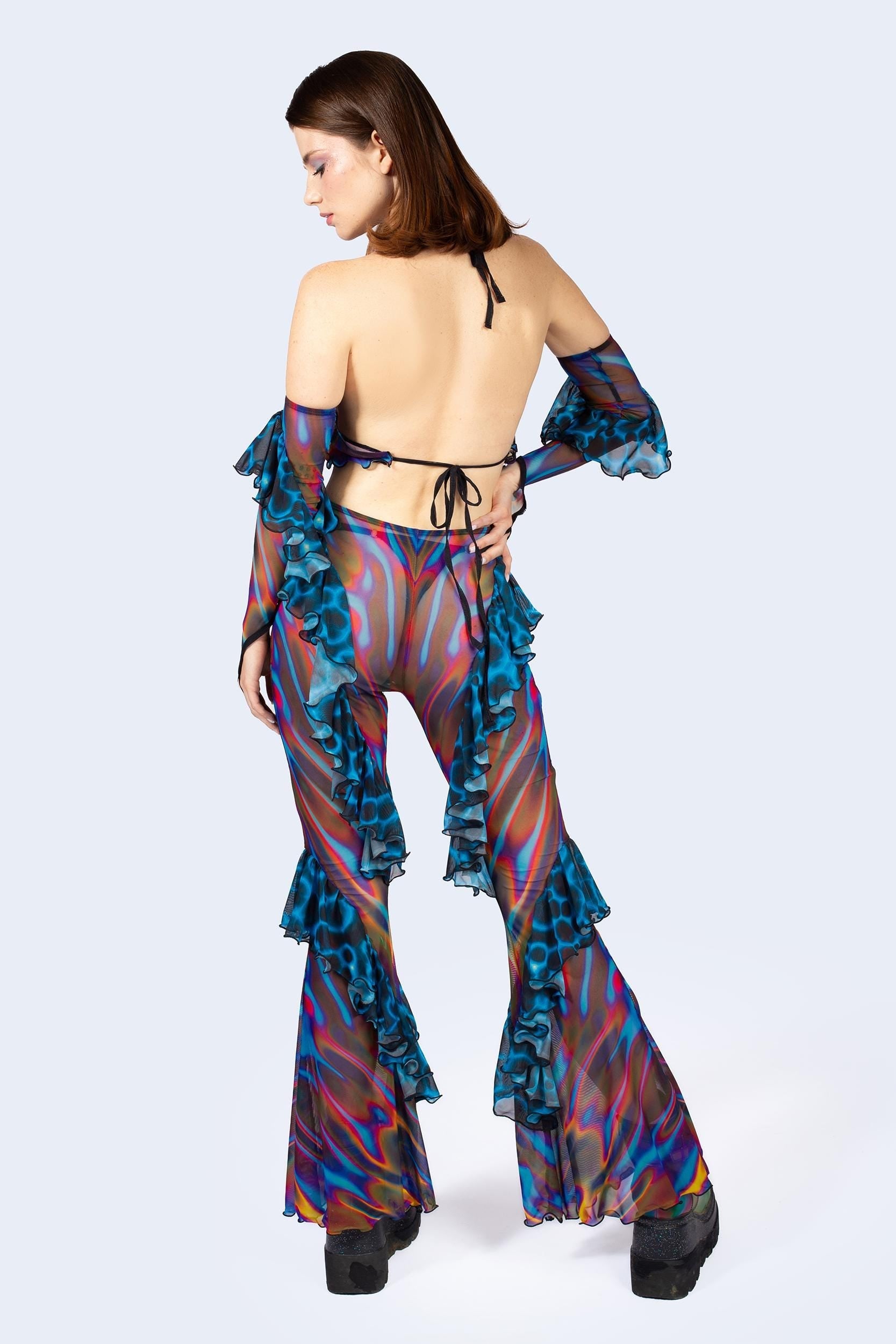 Storm Wave Halter Ruffled Top