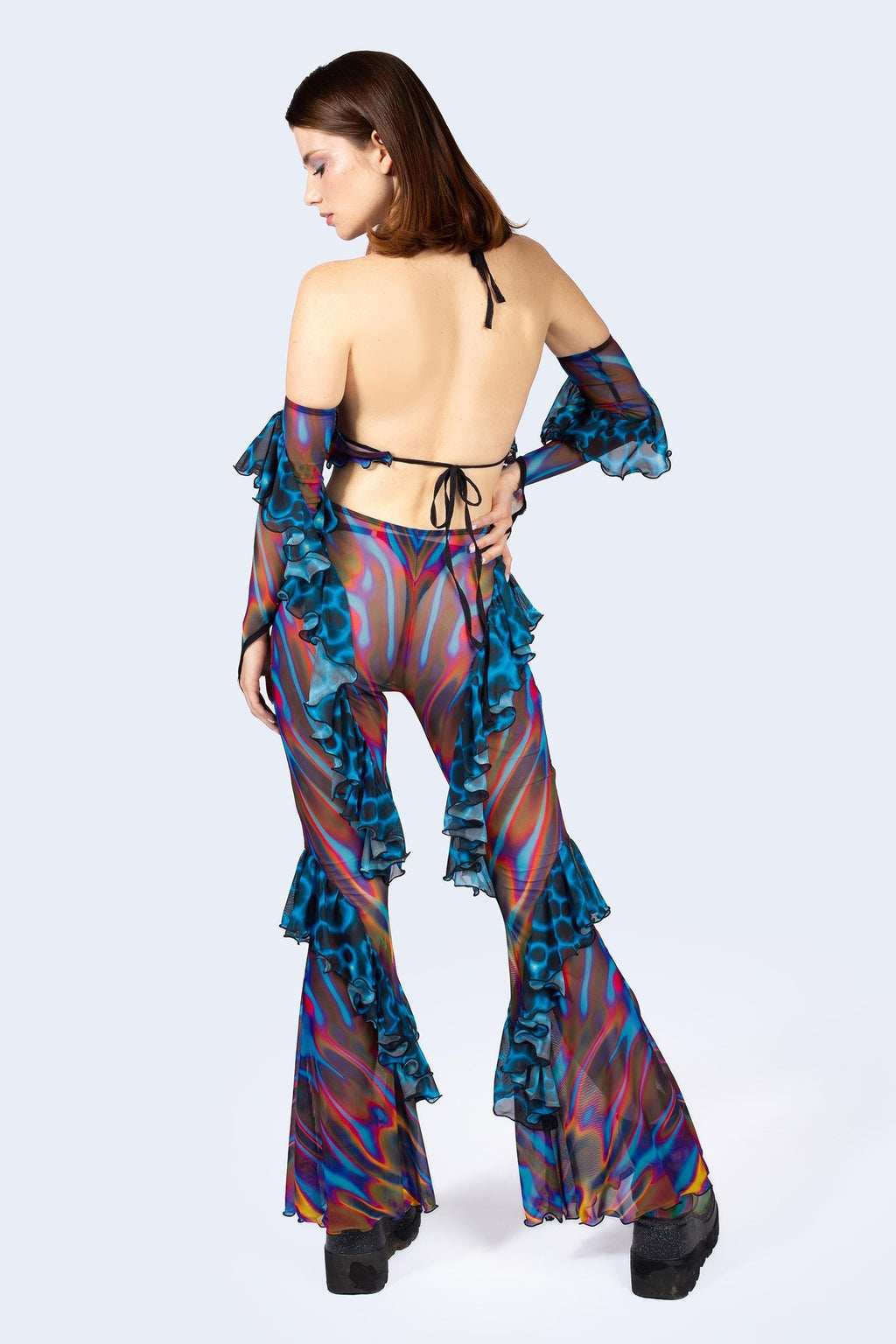 Storm Wave Ruffled Bell Bottom Pants