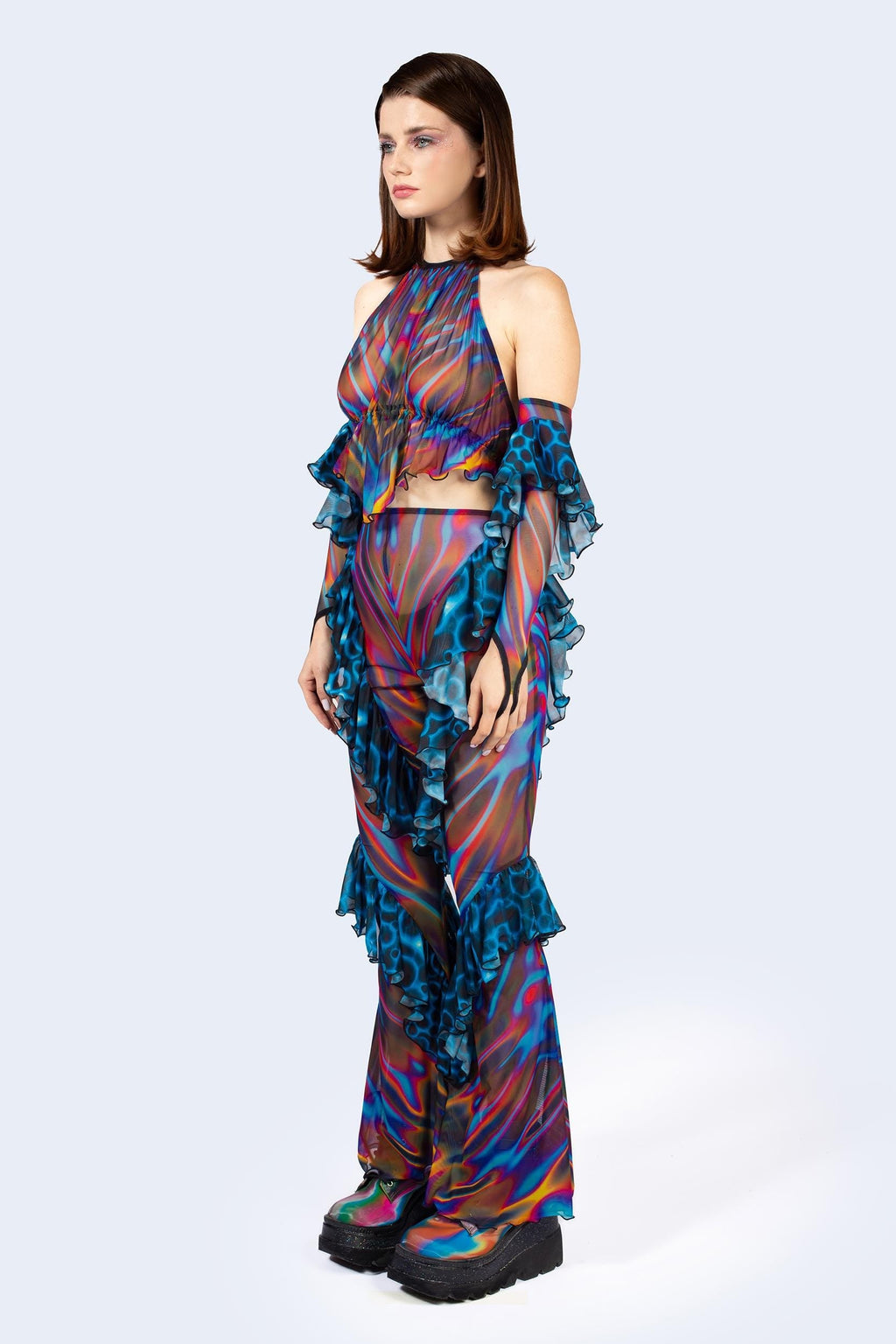 Storm Wave Ruffled Bell Bottom Pants