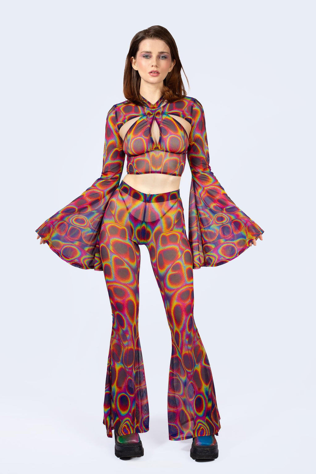Peak Spot Mesh Bell Bottoms Pants