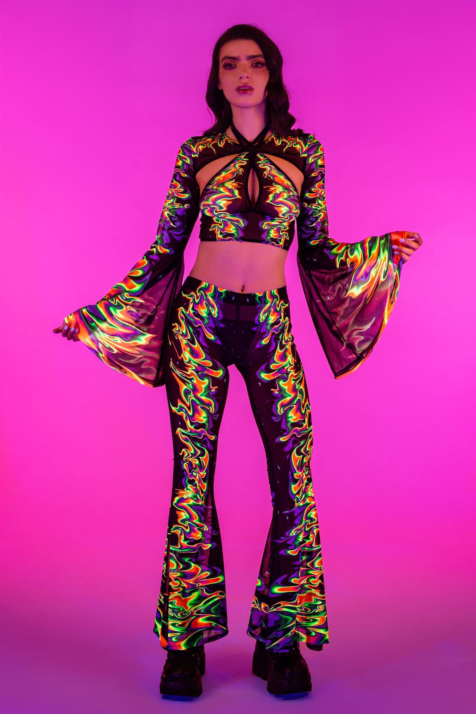 Aura Flow Mesh Bell Bottoms Pants