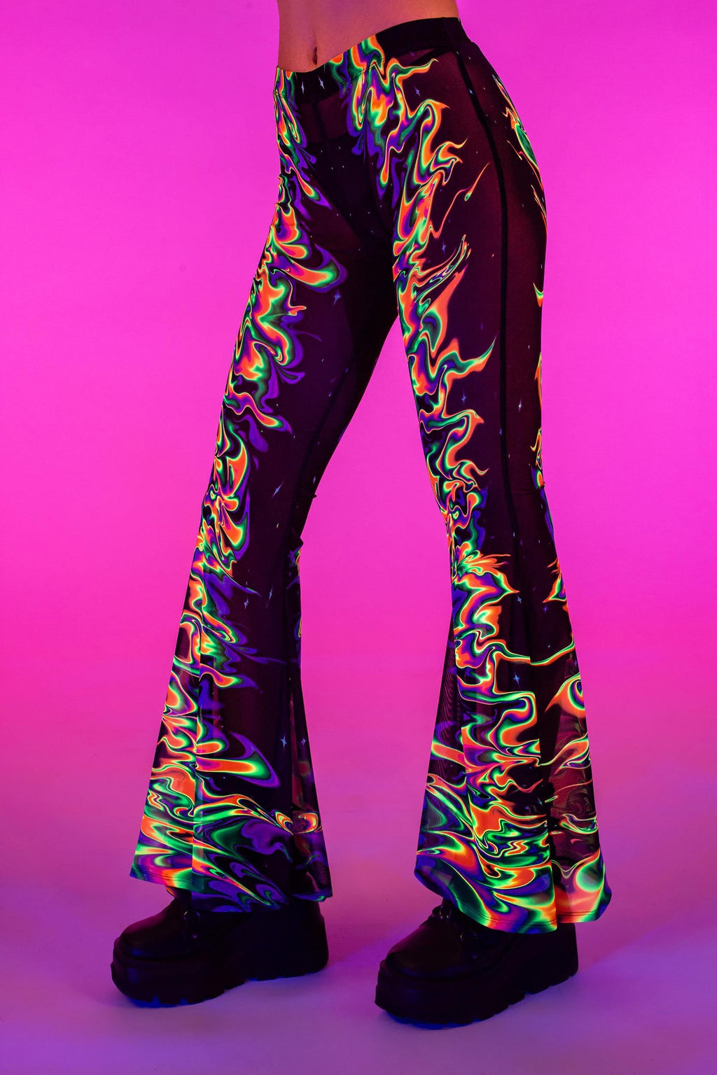 Aura Flow Mesh Bell Bottoms Pants