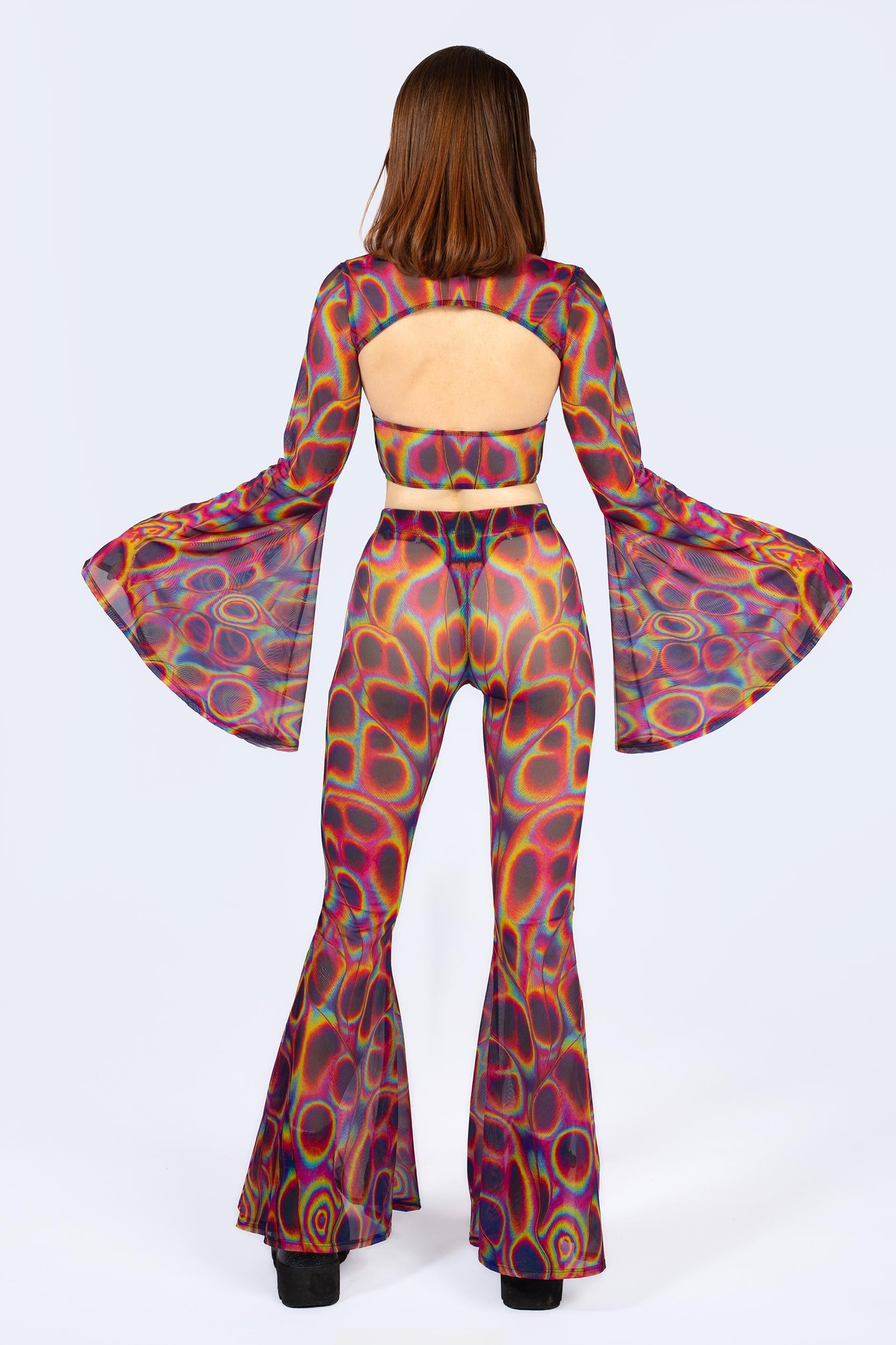 Peak Spot Mesh Bell Bottoms Pants