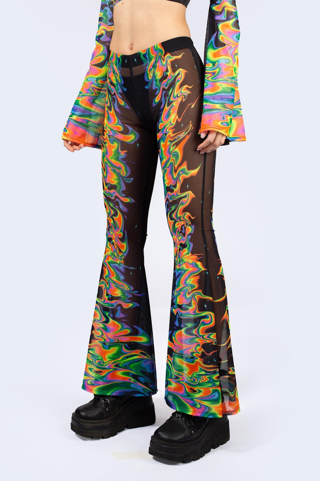 Aura Flow Mesh Bell Bottoms Pants