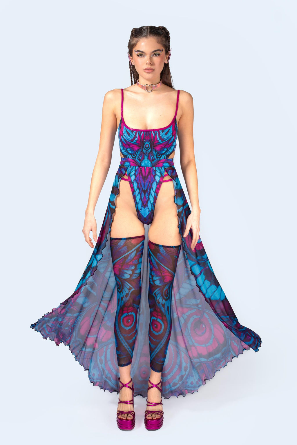 Blue Velvet Strappy Bodysuit