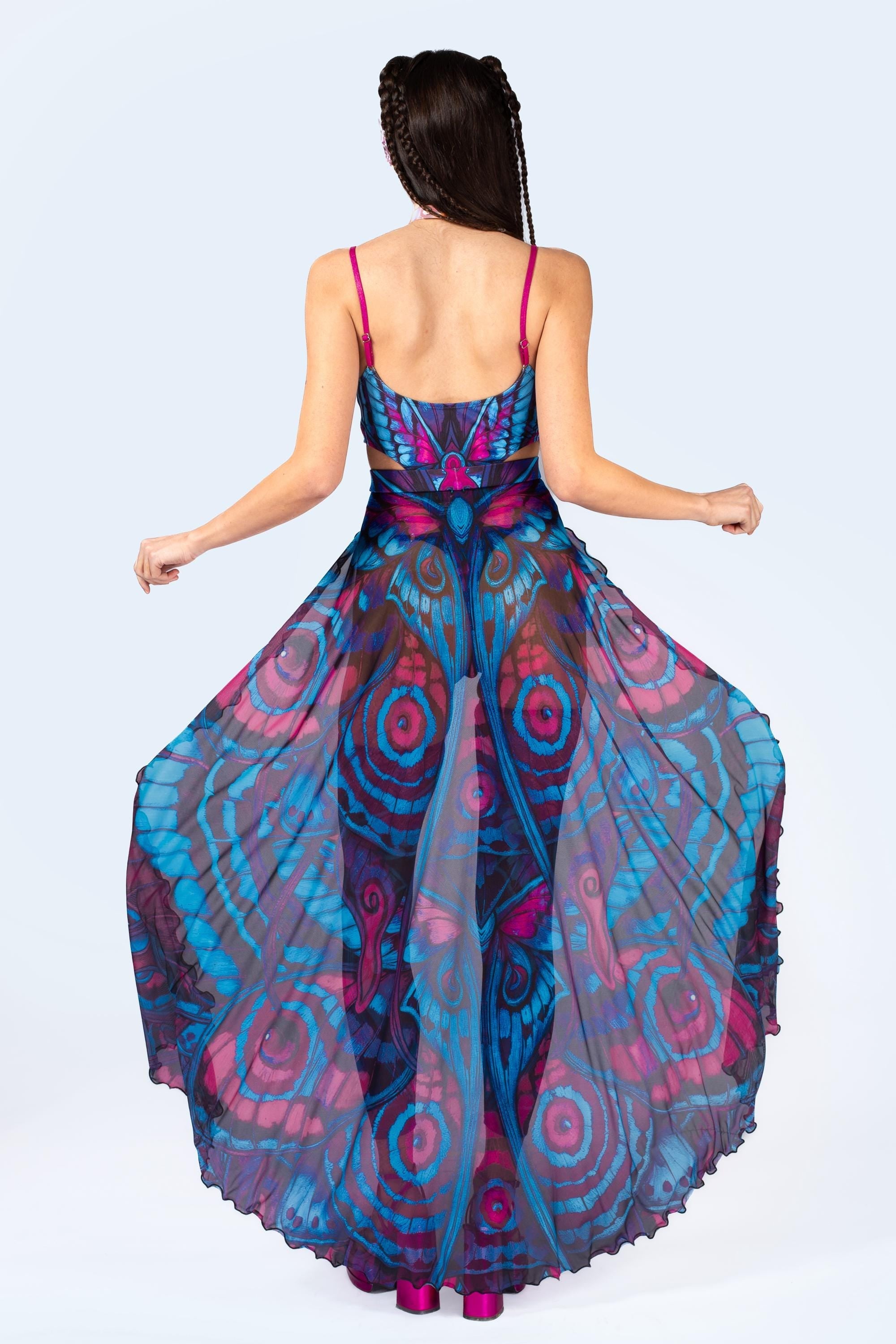 Blue Velvet Open Front Skirt