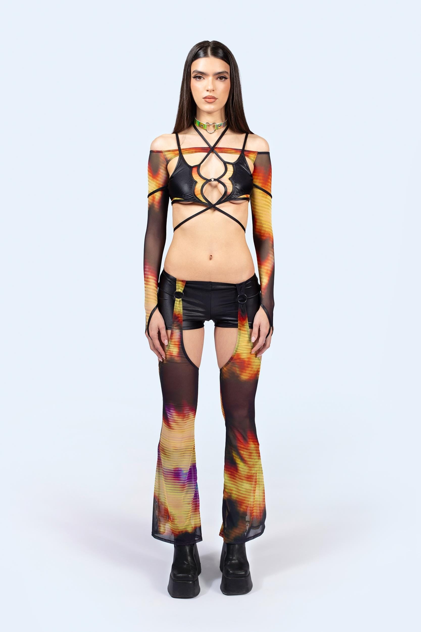 Display Micro Shorts With Mesh Chaps