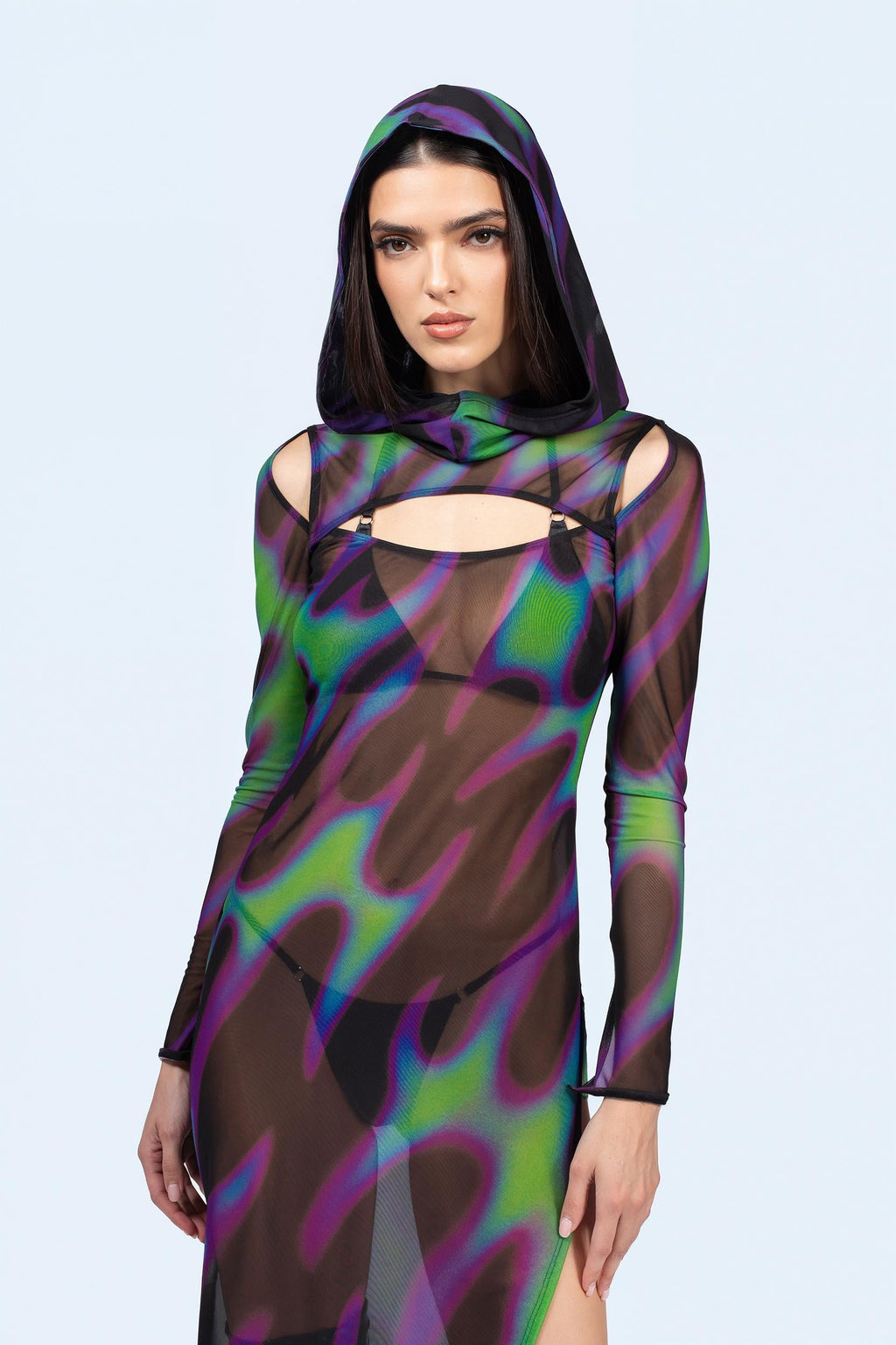 Tear In Space Mesh Hooded Dress